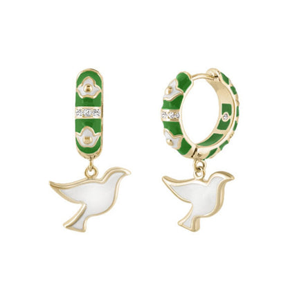Peace and Dove Earrings by Lauren G Adams, green enamel panels and white dove charms on Tampa Home & Garden Store