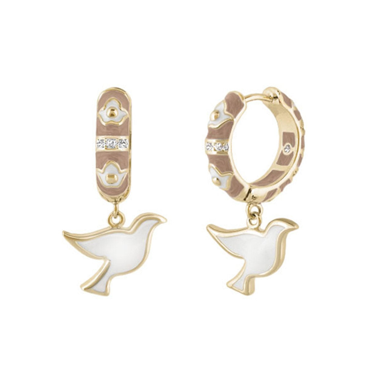 Peace and Dove Earrings by Lauren G Adams pair of gold-tone hoops with white dove charms on Tampa Home & Garden Store