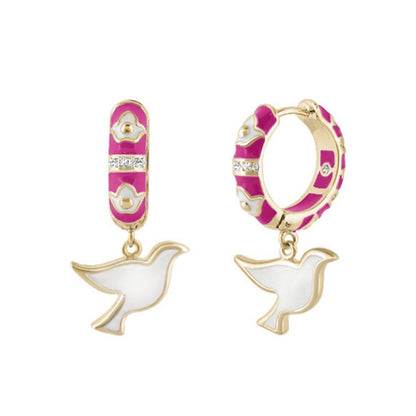 Peace and Dove Earrings pair with pink enamel, white dove charms, crystals and gold-tone hoops on Tampa Home & Garden Store