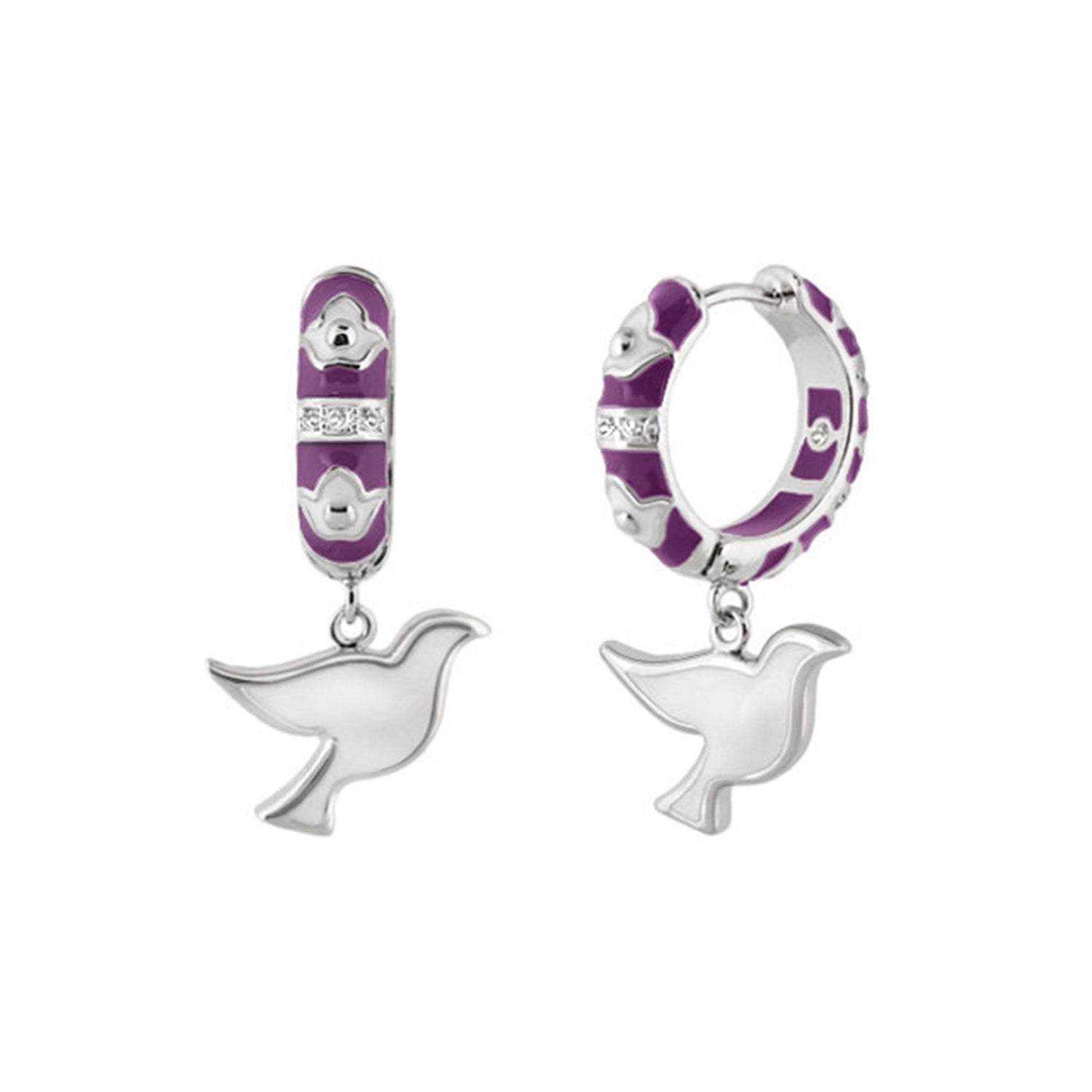 Peace and Dove Earrings pair, purple enamel hoop with band and dove charm by Lauren G Adams on Tampa Home & Garden Store