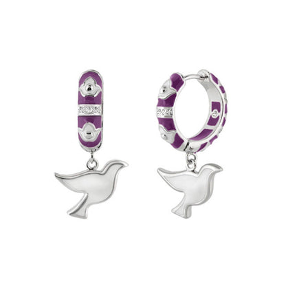 Peace and Dove Earrings pair, purple enamel hoop with band and dove charm by Lauren G Adams on Tampa Home & Garden Store
