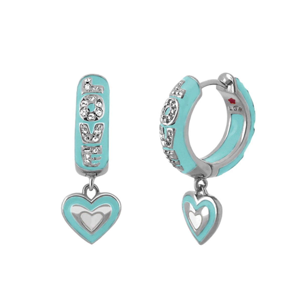 Charming 2 Earrings Open Heart Drop Lauren G Adams turquoise enamel silver-tone hoops with heart on Tampa Home & Garden Store