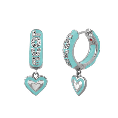 Charming 2 Earrings Open Heart Drop Lauren G Adams turquoise enamel silver-tone hoops with heart on Tampa Home & Garden Store