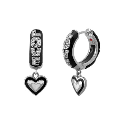 Charming 2 Earrings Open Heart Drop by Lauren G Adams, black enamel hoops with crystal accents on Tampa Home & Garden Store