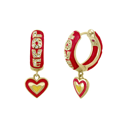 Lauren G Adams open heart drop earrings; red enamel, crystal accents, gold-tone hoops on Tampa Home & Garden Store