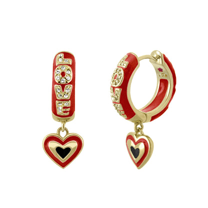Charming 2 Earrings Open Heart Drop LGA red enamel hoops with crystals and heart charm on Tampa Home & Garden Store