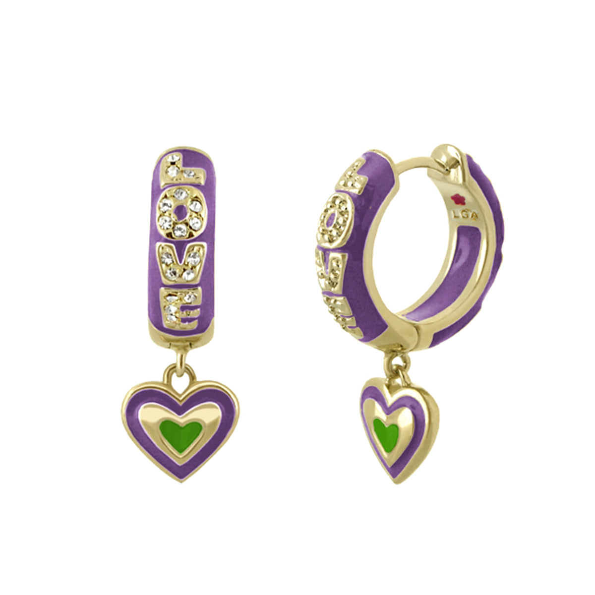 Charming 2 Earrings Open Heart Drop purple enamel with crystal accents heart pendant on Tampa Home & Garden Store