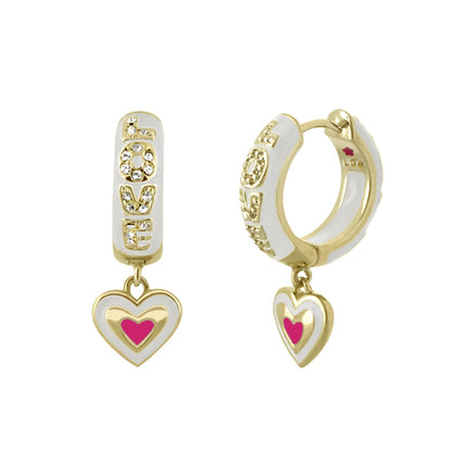 Charming 2 Earrings Open Heart Drop by Lauren G Adams; gold-tone hoops with white enamel on Tampa Home & Garden Store