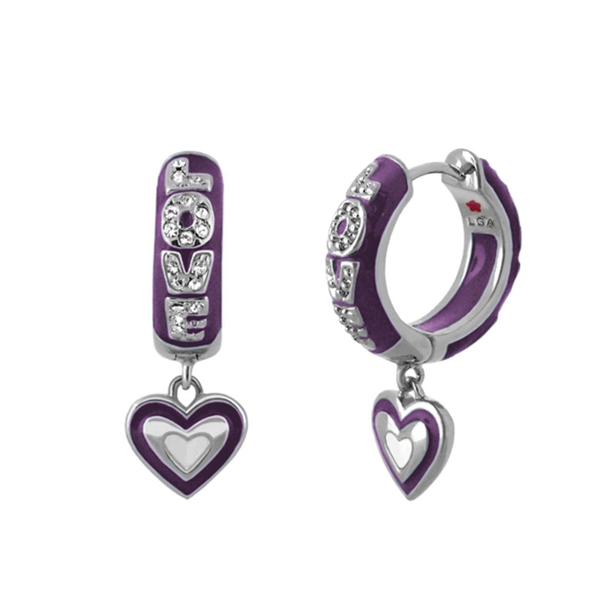 Charming 2 Earrings Open Heart Drop purple enamel hoops with crystals by Lauren G Adams on Tampa Home & Garden Store