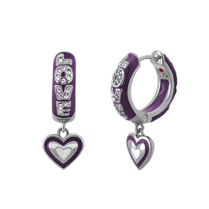 Charming 2 Earrings Open Heart Drop purple enamel hoops with crystals by Lauren G Adams on Tampa Home & Garden Store