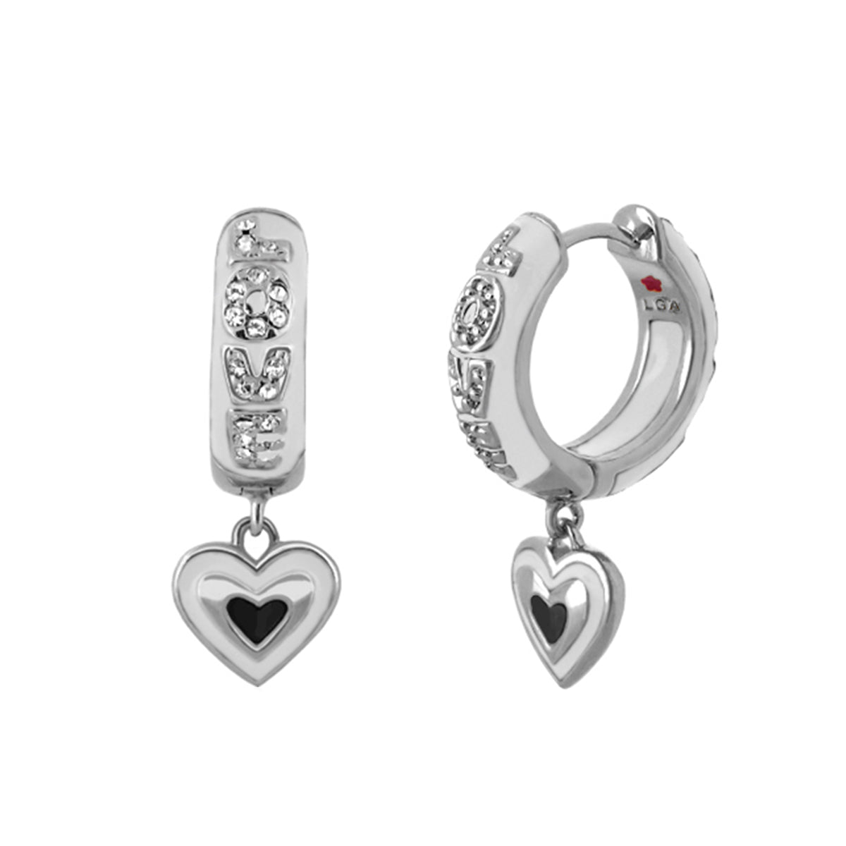 Charming 2 Earrings Open Heart Drop; silver hoops with crystals and heart charm on Tampa Home & Garden Store