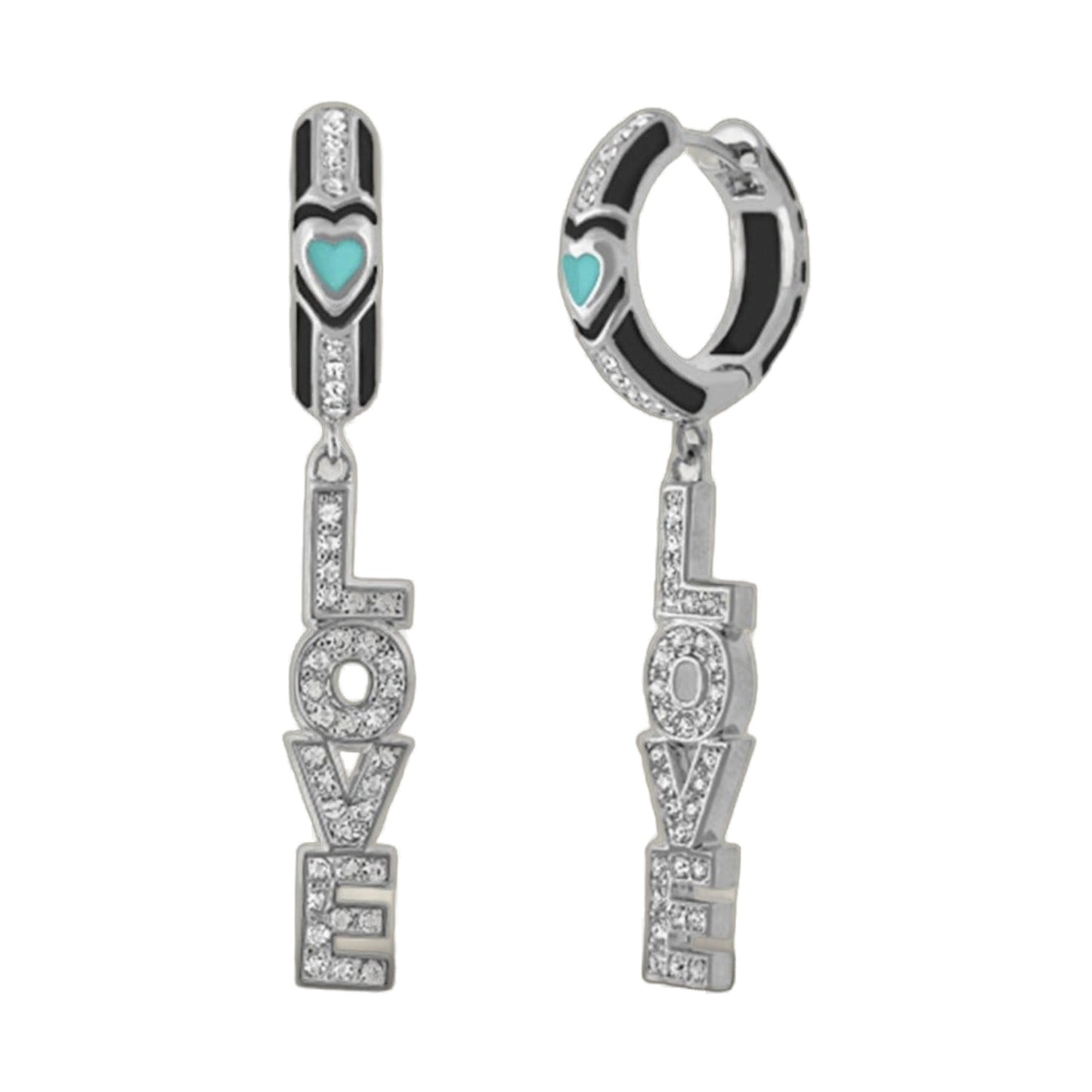 Love Letter Drop earrings pair by Lauren G Adams turquoise hearts and pavé diamonds on silver on Tampa Home & Garden Store