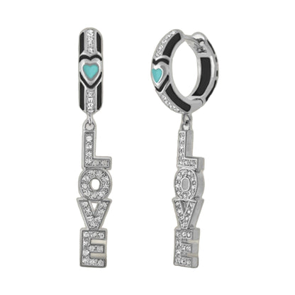 Love Letter Drop earrings pair by Lauren G Adams turquoise hearts and pavé diamonds on silver on Tampa Home & Garden Store