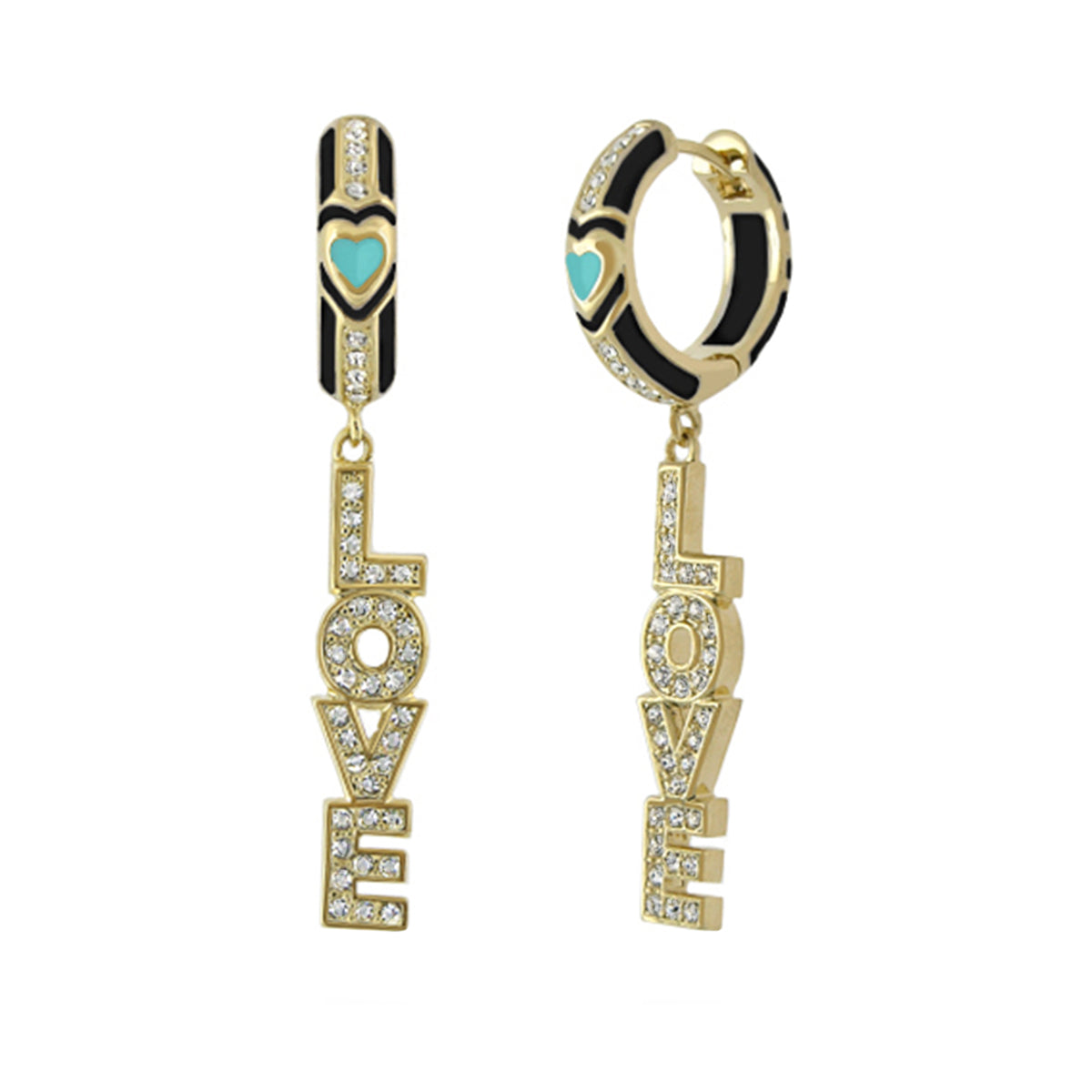 Gold-tone Love Letter Drop earrings with turquoise heart and diamond letters by Lauren G Adams on Tampa Home & Garden Store