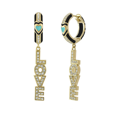 Gold-tone Love Letter Drop earrings with turquoise heart and diamond letters by Lauren G Adams on Tampa Home & Garden Store