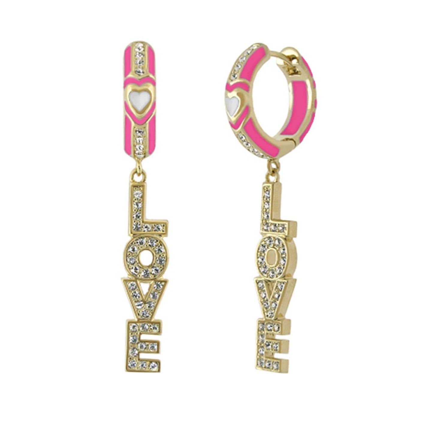Charming 2 Earrings Love Letter Drop Lauren G Adams, goldtone with pink enamel crystal accents on Tampa Home & Garden Store