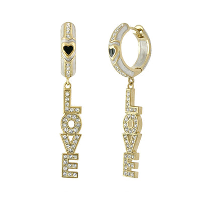 Charming 2 Earrings Love Letter Drop by Lauren G Adams goldtone hoops with diamond studded LOVE on Tampa Home & Garden Store