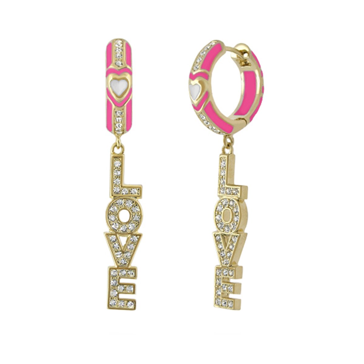 2-piece Love Letter Drop earrings by Lauren G Adams; gold-tone with pink enamel, heart charm and crystal letters on Tampa Home & Garden Store