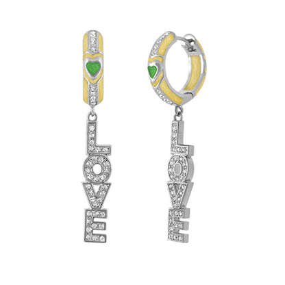 Love Letter Drop earrings by Lauren G Adams; pavé LOVE letters on silver-tone hoops on Tampa Home & Garden Store