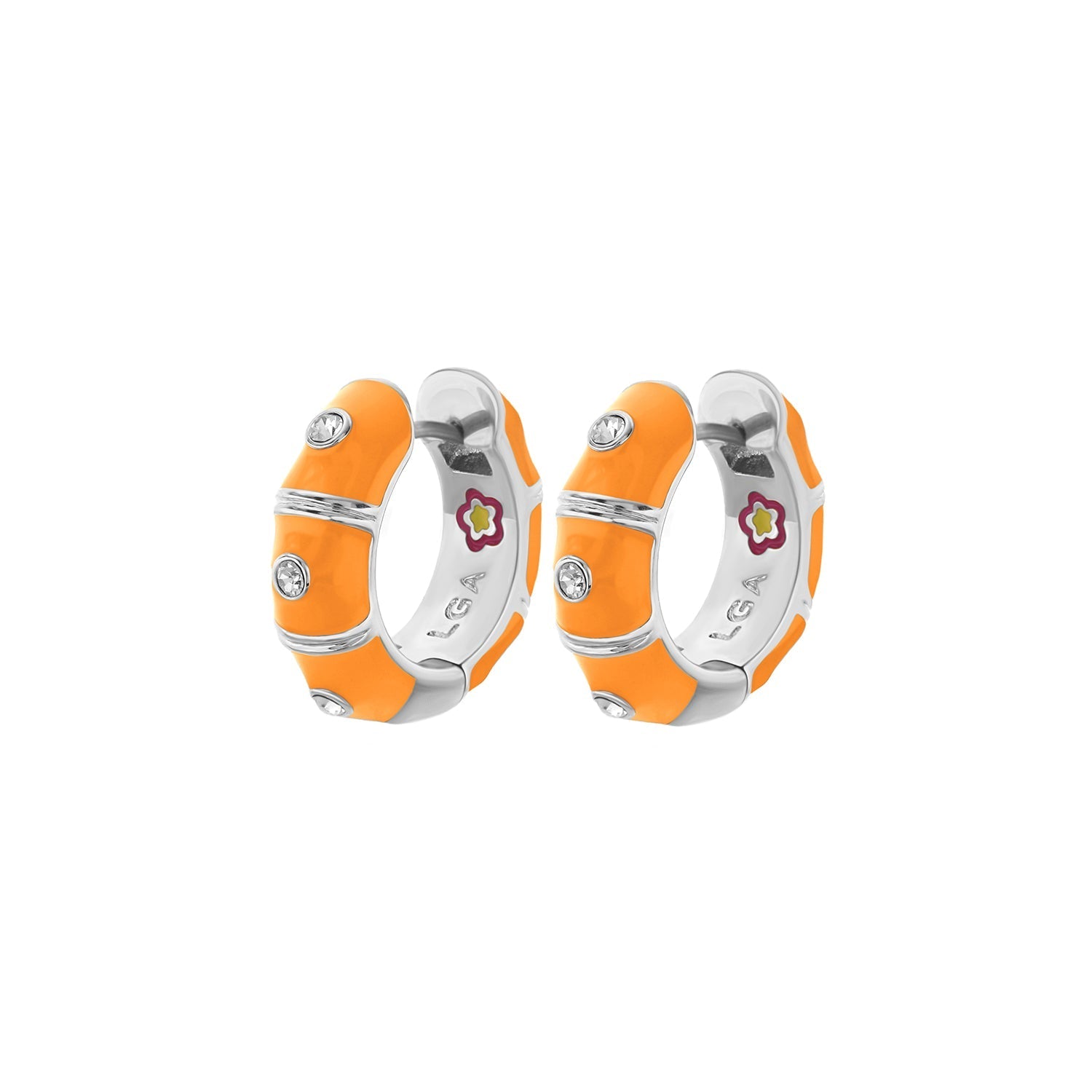 Tiny Dots Earrings pair orange enamel hoops with crystal accents by Lauren G Adams on Tampa Home & Garden Store