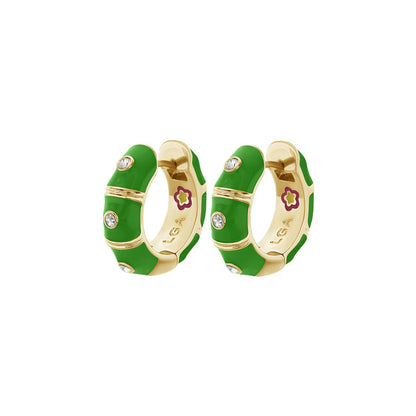 Tiny Dots Earrings by Lauren G Adams; gold-tone hoops with green enamel, pair on Tampa Home & Garden Store