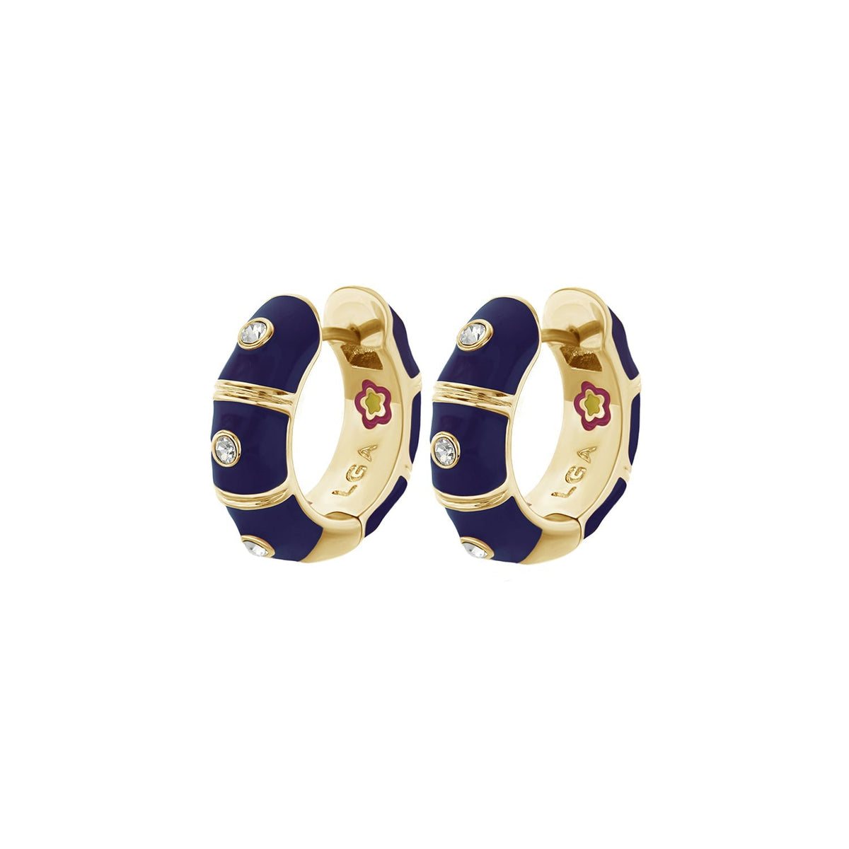 Tiny Dots Earrings navy enamel with gold trim and crystal accents by Lauren G Adams on Tampa Home & Garden Store