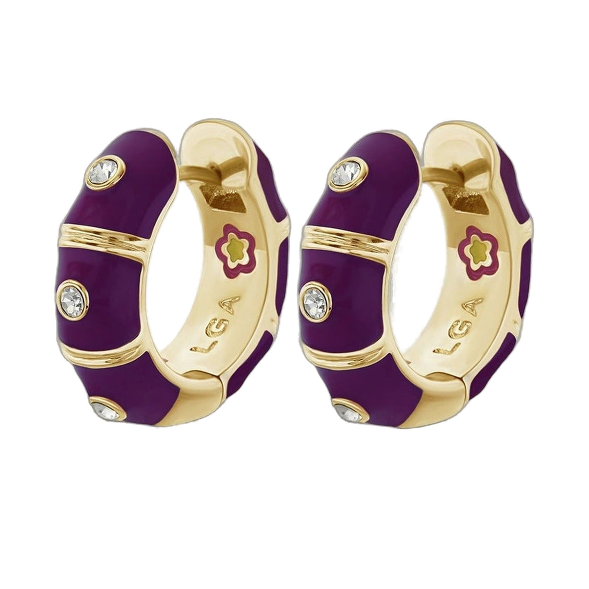 Tiny Dots Earrings purple enamel gold-tone trim crystals, pair by Lauren G Adams, Tampa Store on Tampa Home & Garden Store