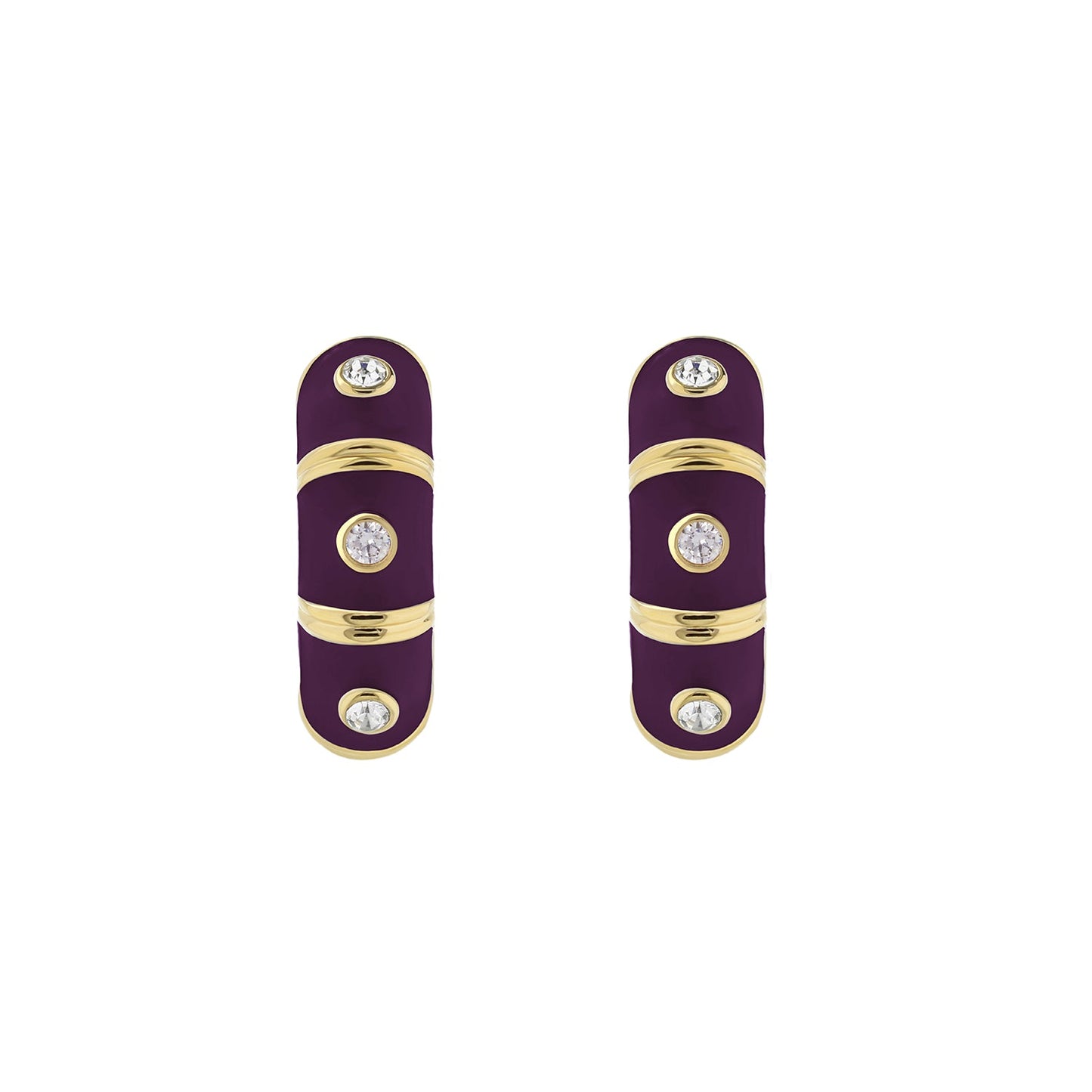 Tiny Dots Earrings by Lauren G Adams, purple enamel with gold bands and crystal accents, pair on Tampa Home & Garden Store