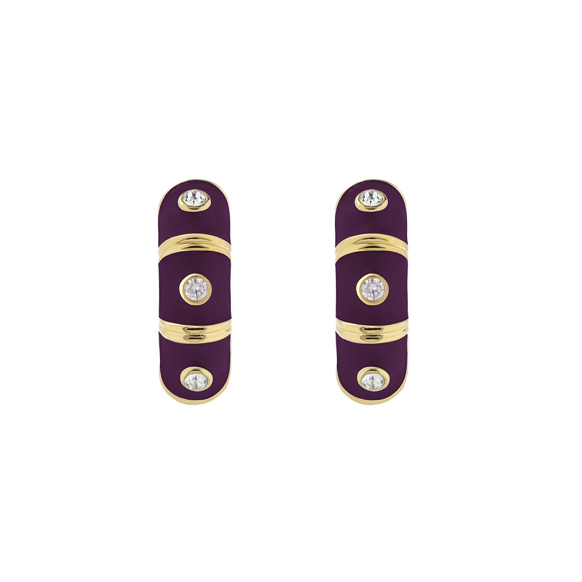 Tiny Dots Earrings by Lauren G Adams, purple enamel with gold bands and crystal accents, pair on Tampa Home & Garden Store