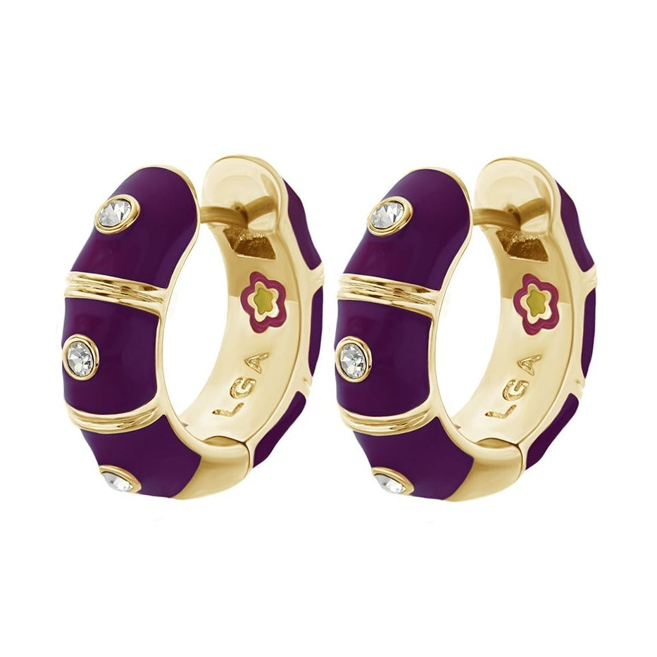 Tiny Dots Earrings pair, purple enamel gold-tone hoops with crystals by Lauren G Adams on Tampa Home & Garden Store