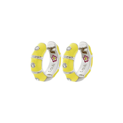 Tiny Dots Earrings pair in yellow enamel with crystal accents and silver trim, LGA stamp on Tampa Home & Garden Store