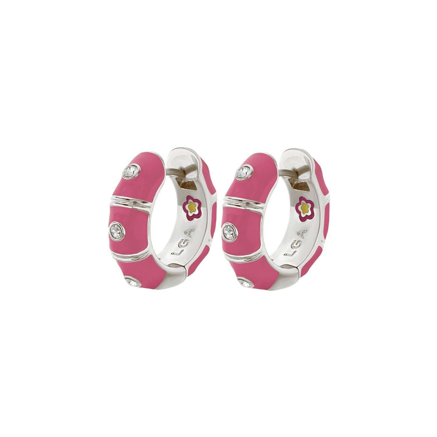 Tiny Dots Earrings by Lauren G Adams, pink enamel hoops with crystal accents, set of 2 on Tampa Home & Garden Store