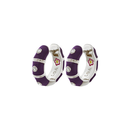 Tiny Dots Earrings pair, purple enamel hoops with crystals and flower detail by Lauren G Adams on Tampa Home & Garden Store