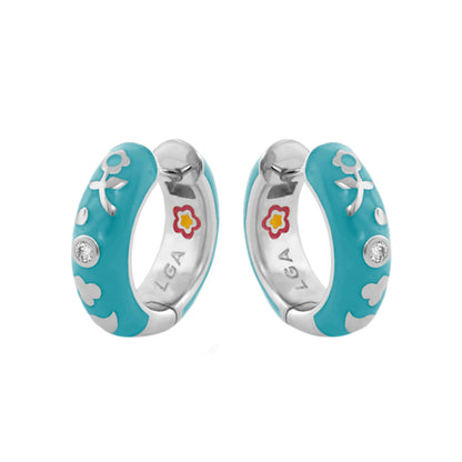 Stackable Desire Earrings turquoise enamel hoops with white floral accents by Lauren G Adams on Tampa Home & Garden Store