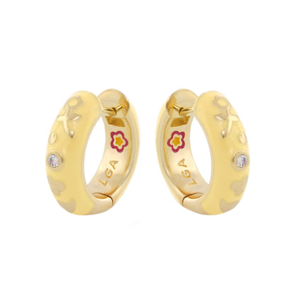 Stackable Desire Earrings by Lauren G Adams, yellow gold hoop pair with enamel florals on Tampa Home & Garden Store