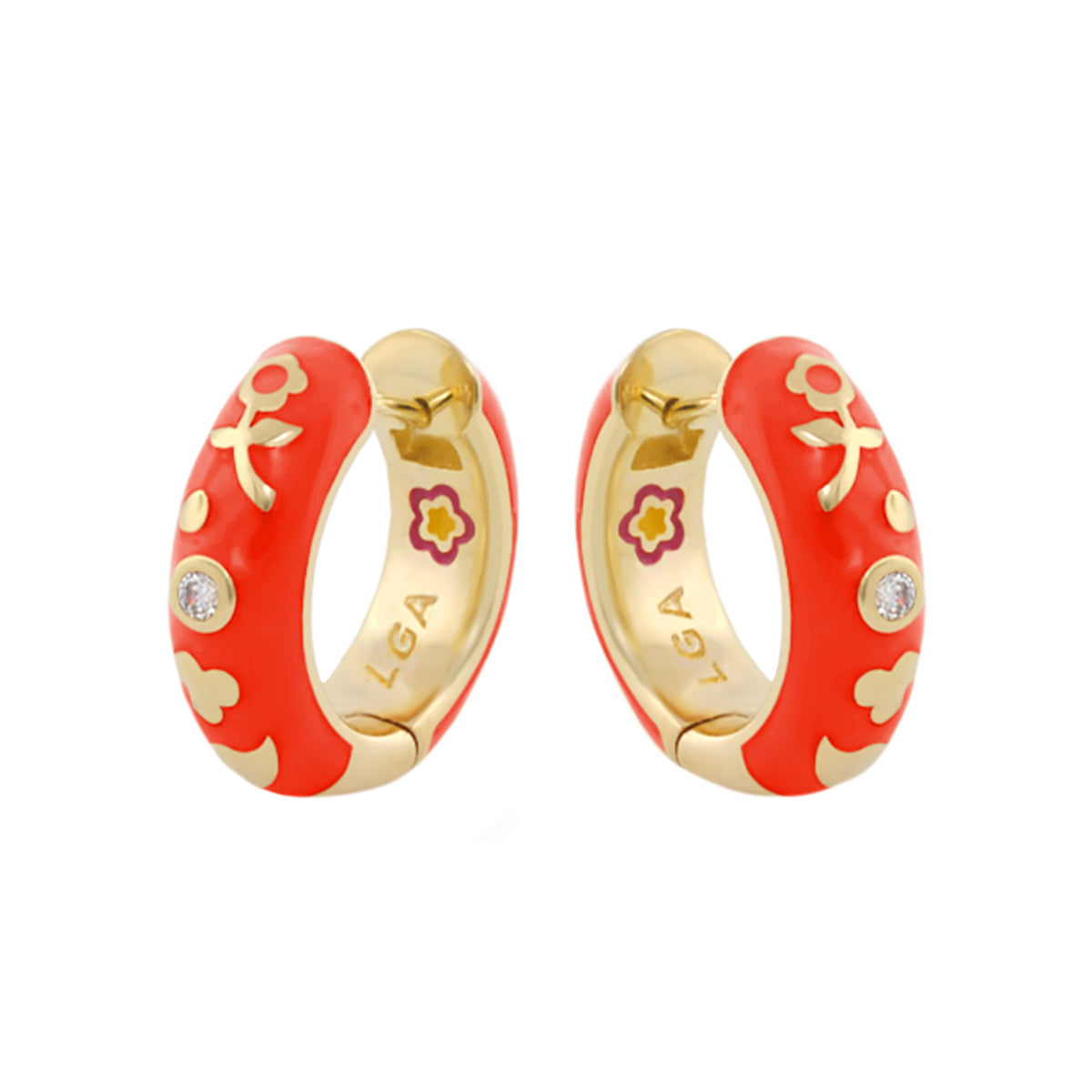 Stackable Desire Earrings red enamel hoops with gold-tone by Lauren G Adams pair on Tampa Home & Garden Store