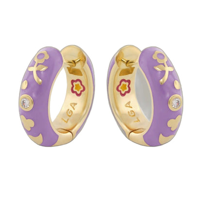 Stackable Desire Earrings purple enamel hoops with gold-tone trim floral decor and crystal on Tampa Home & Garden Store