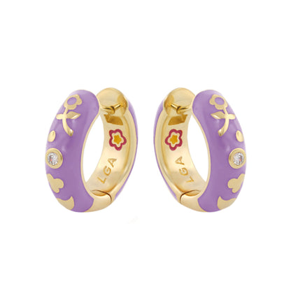 Stackable Desire Earrings purple enamel hoops with gold floral motifs by Lauren G Adams on Tampa Home & Garden Store