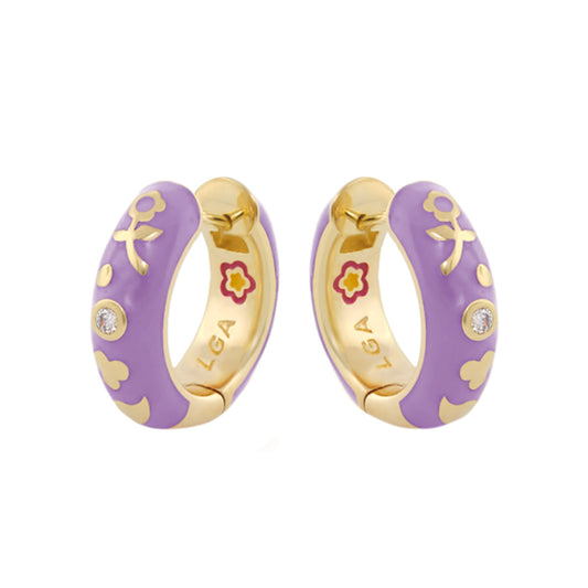 Stackable Desire Earrings purple enamel hoops with gold floral motifs by Lauren G Adams on Tampa Home & Garden Store