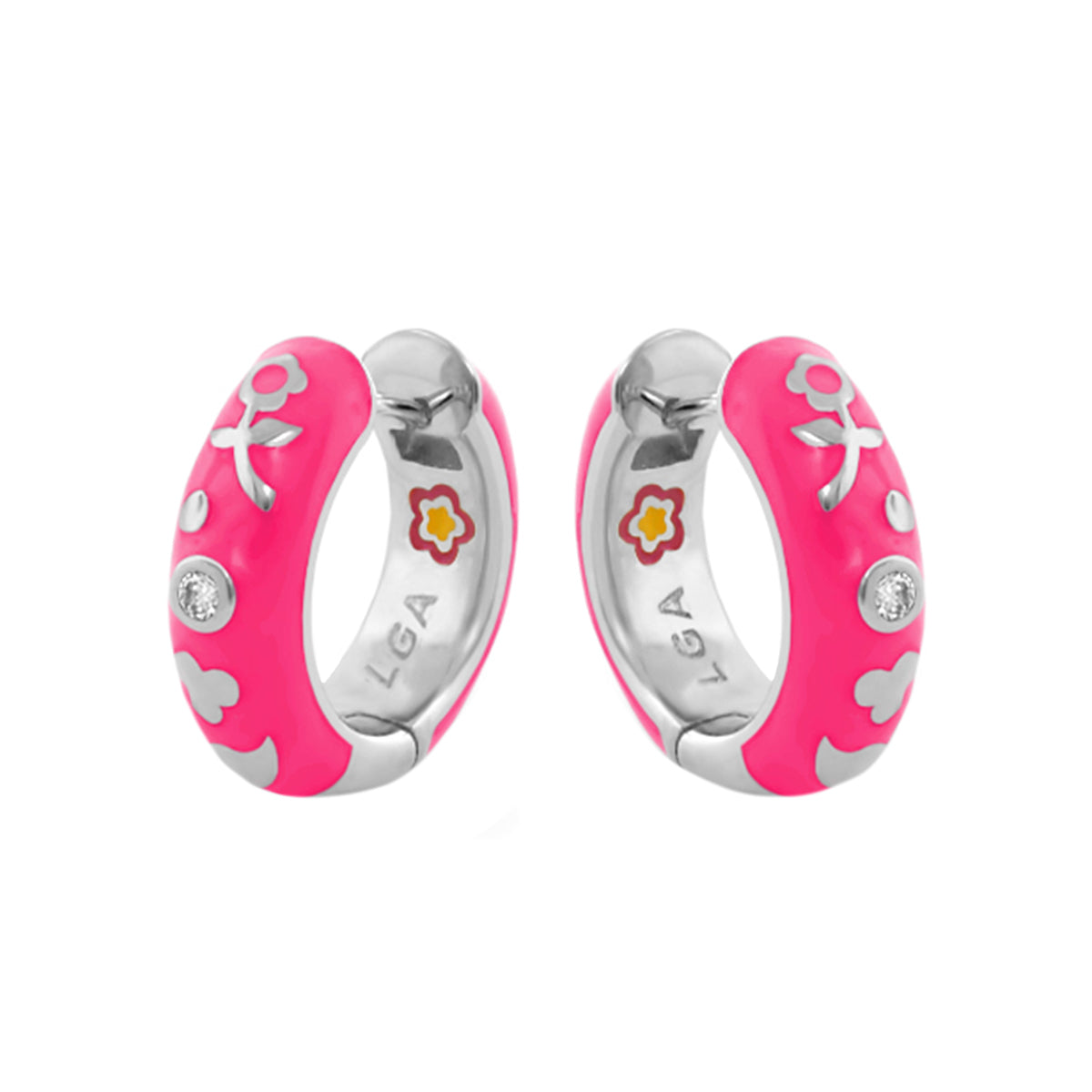 Stackable Desire Earrings pair pink enamel hoops with silver floral accents Lauren G Adams on Tampa Home & Garden Store