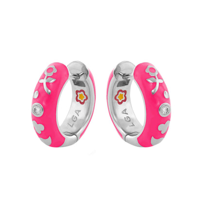 Stackable Desire Earrings pair pink enamel hoops with silver floral accents Lauren G Adams on Tampa Home & Garden Store