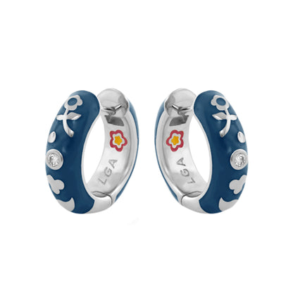 Stackable Desire Earrings pair of blue enamel hoops with white floral motifs by Lauren G Adams on Tampa Home & Garden Store
