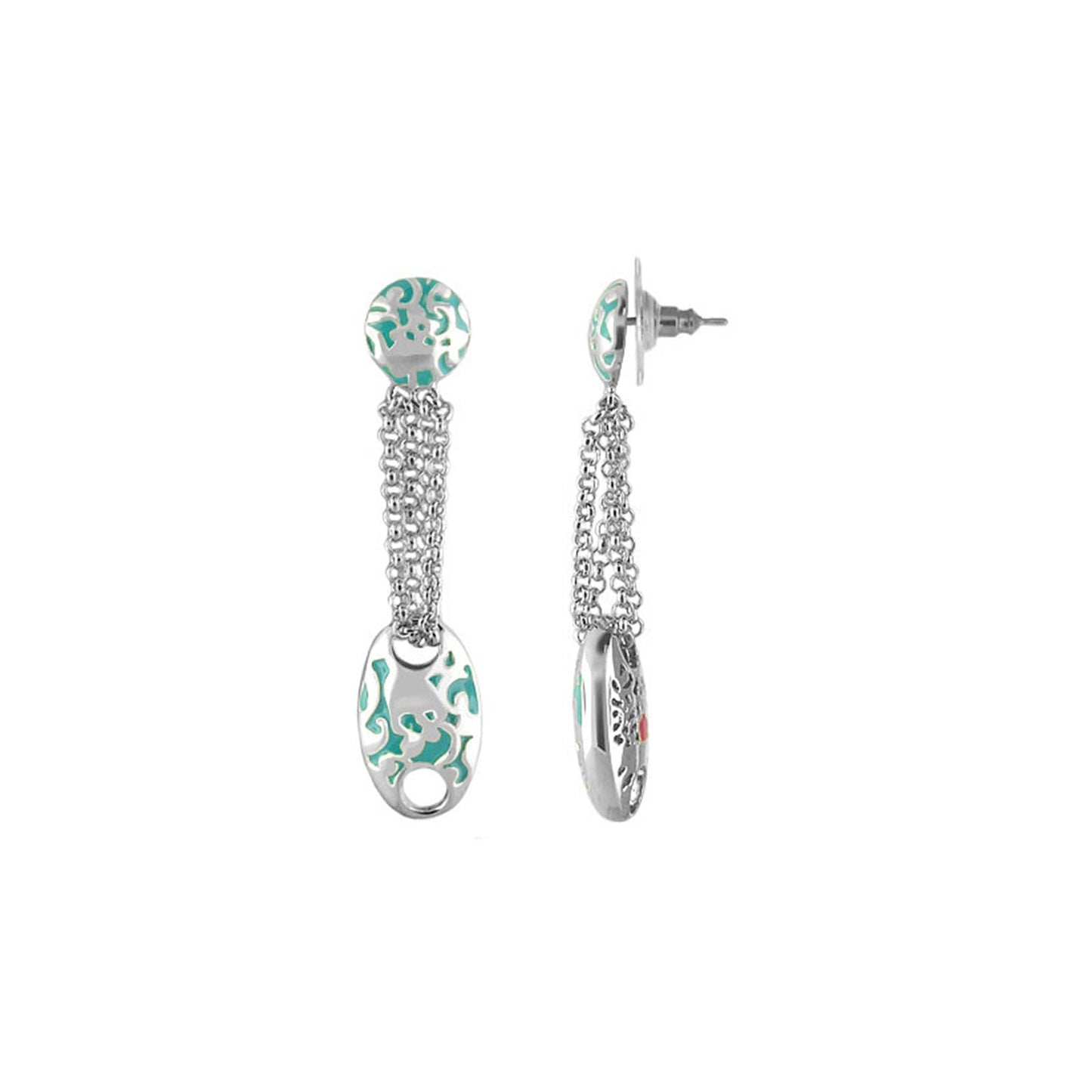 Hidden Hearts Earrings by Lauren G Adams, silver-tone drops with teal enamel chain fringe on Tampa Home & Garden Store