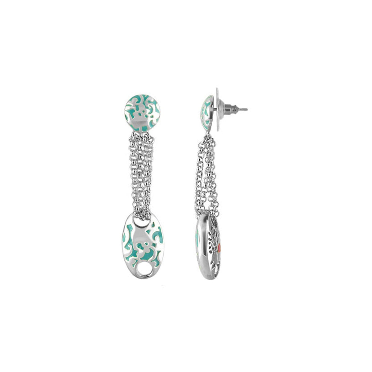 Hidden Hearts Earrings by Lauren G Adams, silver-tone drops with teal enamel chain fringe on Tampa Home & Garden Store
