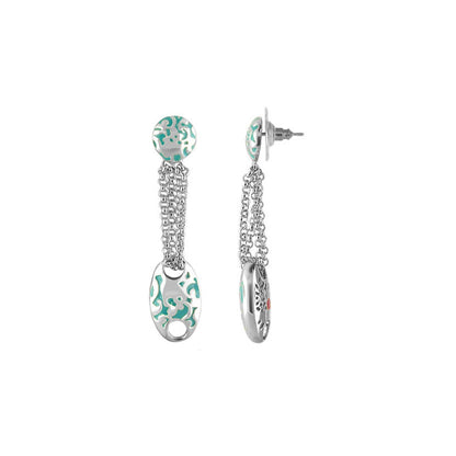 Hidden Hearts Earrings by Lauren G Adams, silver-tone drops with teal enamel chain fringe on Tampa Home & Garden Store