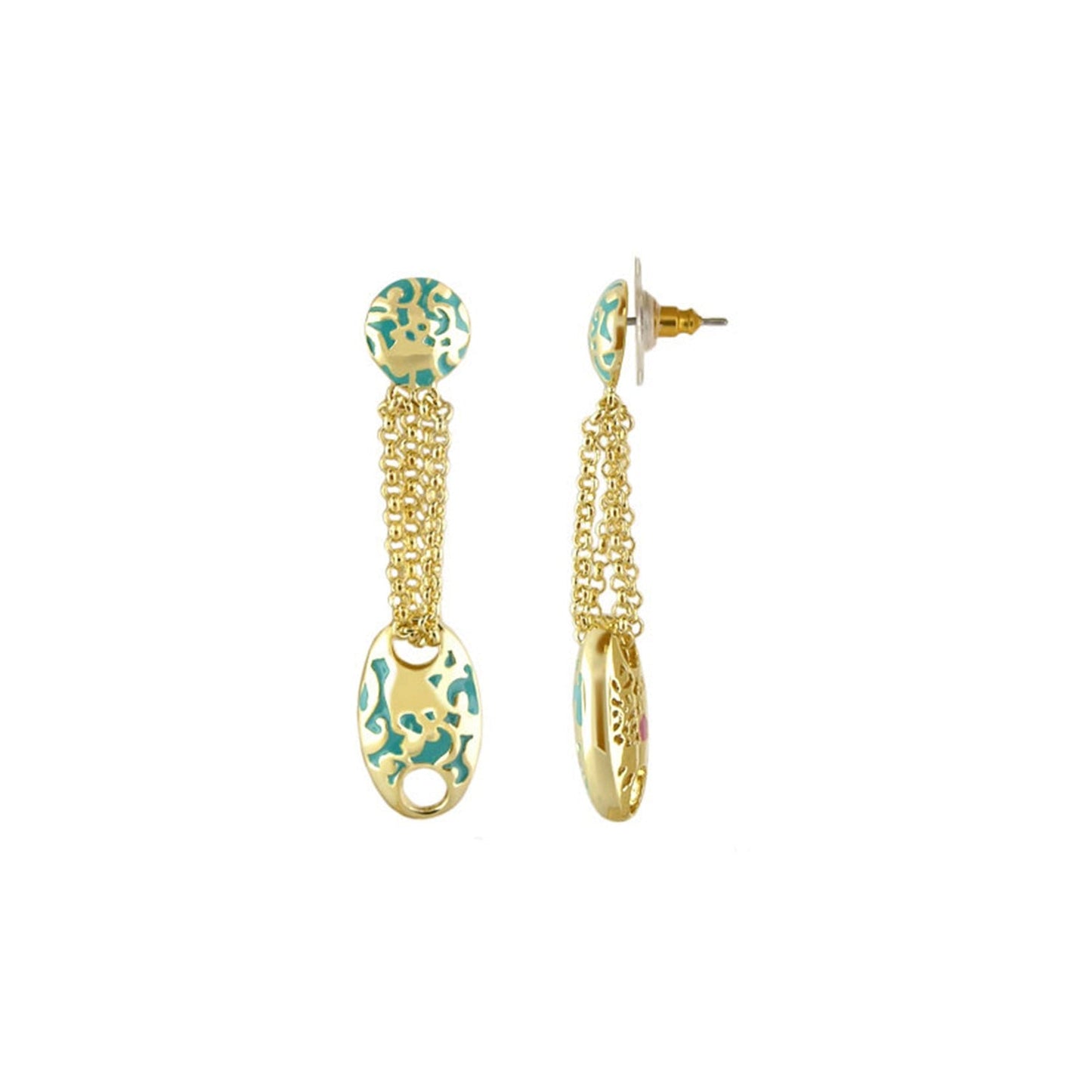 Hidden Hearts Earring by Lauren G Adams with turquoise enamel and gold-tone chain drops on Tampa Home & Garden Store