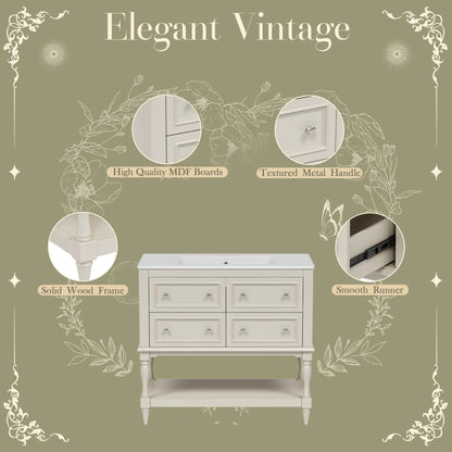 Bathroom vanity with undermount sink, 4-drawer set in antique white by Unique Piece Furniture on Tampa Home & Garden Store