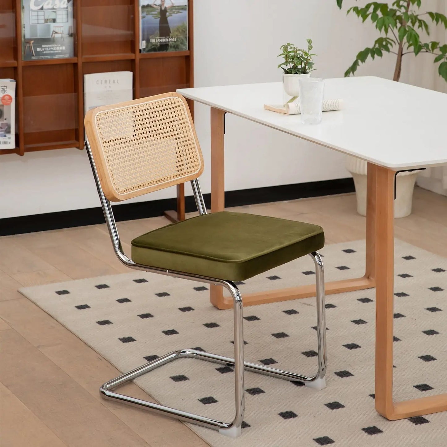 Rattan Accent Dining Chairs With Painted Legs