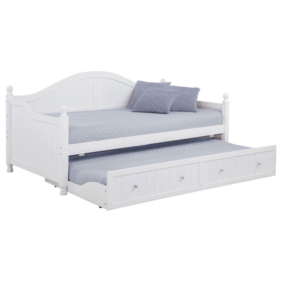 Twin Daybed With Trundle Storage Bed white wood blue-gray bedding storage drawers HouseOfZazla on Tampa Home & Garden Store