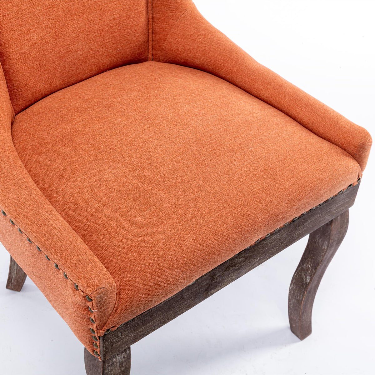 Ultra Side Dining Chair set of 2 in orange fabric with nail head trim and dark wood legs on Tampa Home & Garden Store